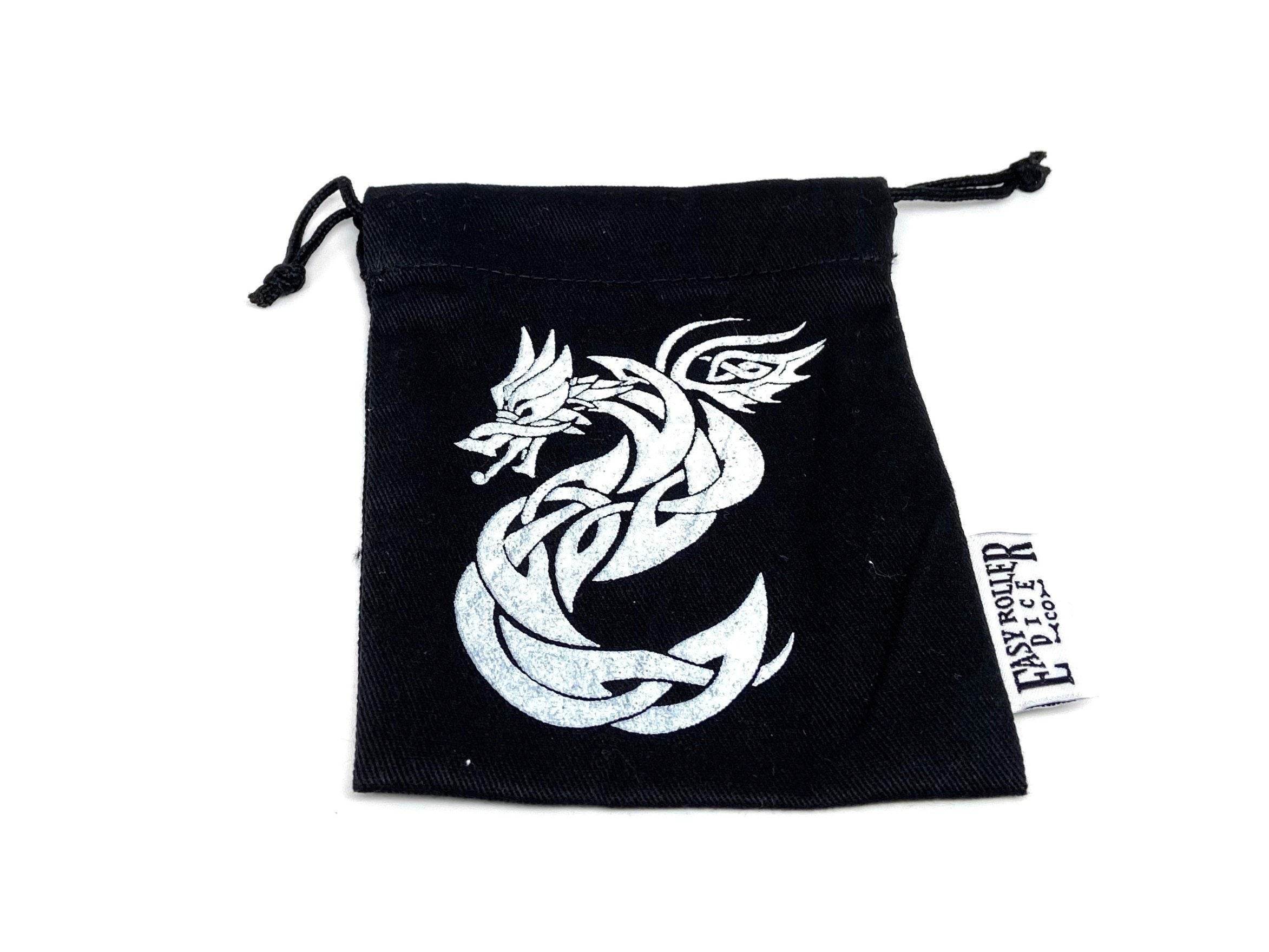 Small Cotton Twill Dice Bag - Celtic Knot Dragon Design - 