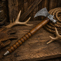Handmade Damascus Steel Tomahawk Axe | Smokey Wood Throwing Hatchet