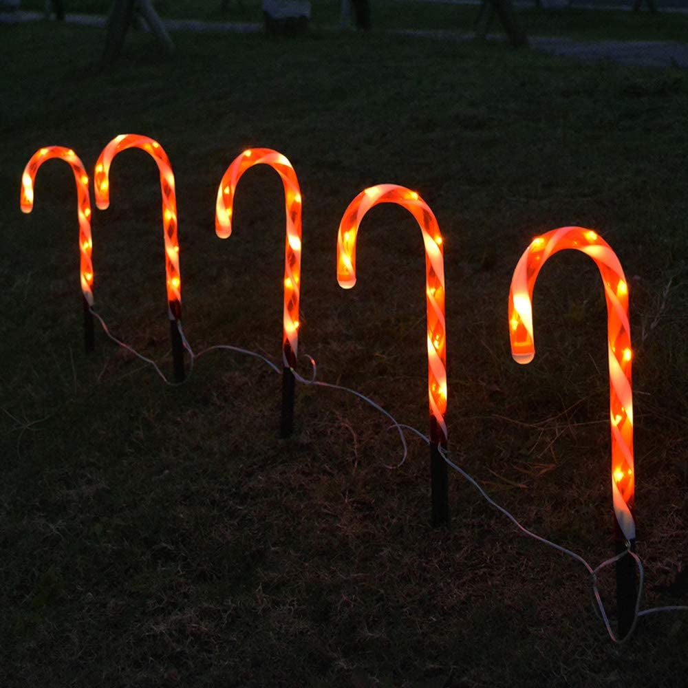 Solar Powered Christmas Candy Cane Pathway Lights Markers