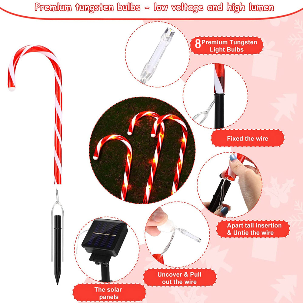 Solar Powered Christmas Candy Cane Pathway Lights Markers