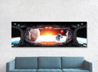 Space Station Window View Earth Astronaut Red Balloon Framed Canvas Wall Art