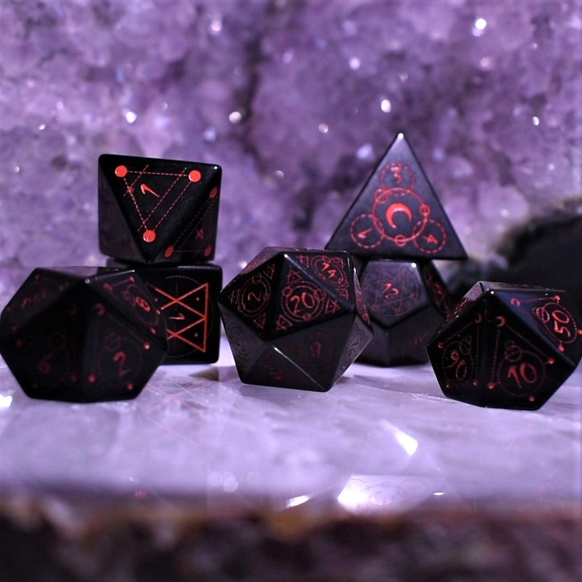 Spellcaster Obsidian Stone Dice Set