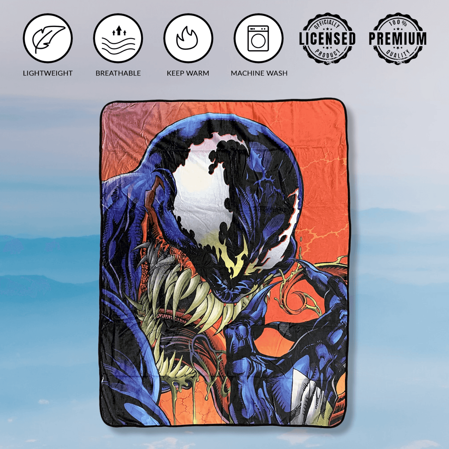 Marvel Venom Tongue Spider-Man Villain Fleece Throw Blanket 45in. By 60in. - 