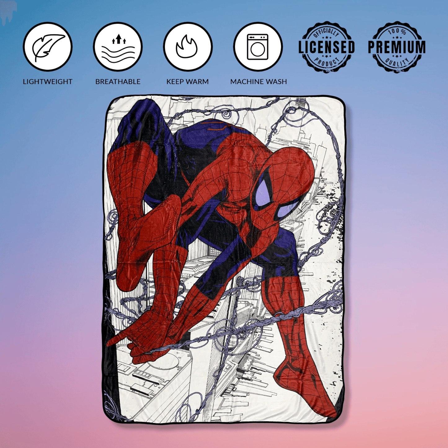 Spider-Man Webslinger Marvel Flannel Fleece Throw Super Soft Lightweight Fleece Blanket 45x60in - 