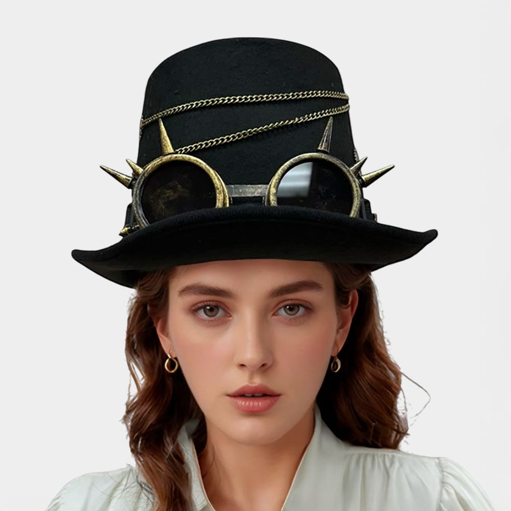 Spiked Vintage Googles Chain Accent Steampunk Halloween Costume Hat