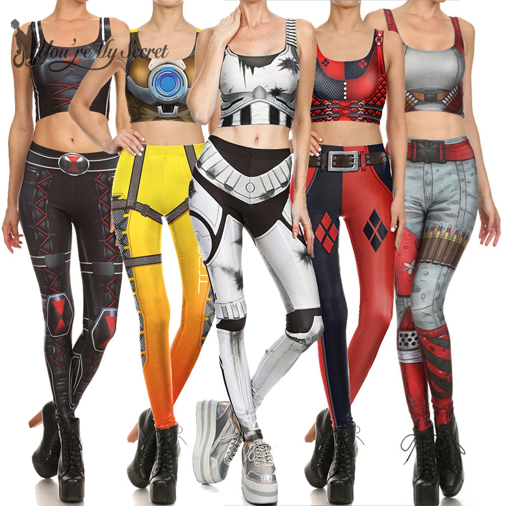 Star Wars Cosplay Costume For Women Wonder Captain America Deadpool Woman Croped Tops Leggings Sets