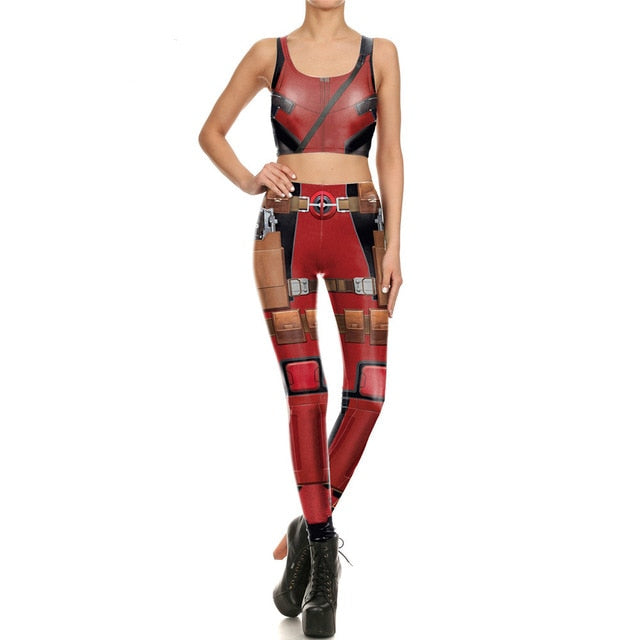 Star Wars Cosplay Costume For Women Wonder Captain America Deadpool Woman Croped Tops Leggings Sets