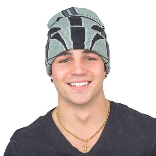 Star Wars Mandalorian Beanie Hat and Mask Helmet Grey - 