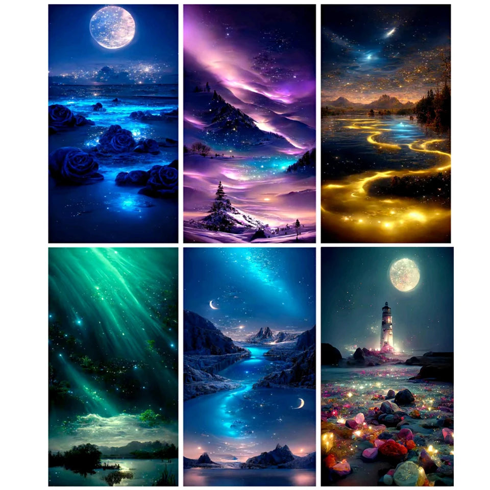 Starry Sky Landscape 5D Diamond Painting Full Kit Diamond Embroidery Handmade DIY Cross Stitch Rhinestone Picture Home Decor