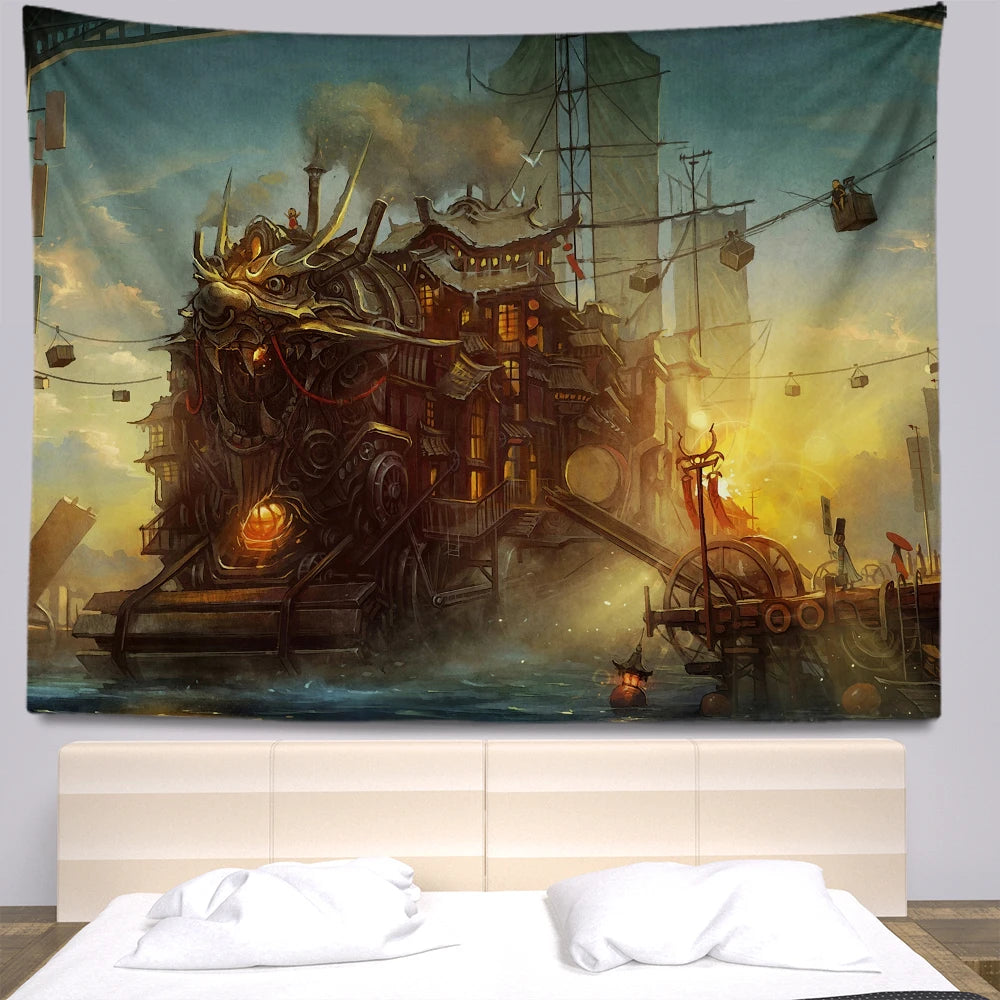 Steampunk Anime Tapestry Bohemia Hippie Room Decoration Large Wall Cloth Sheets Curtain Support Customization