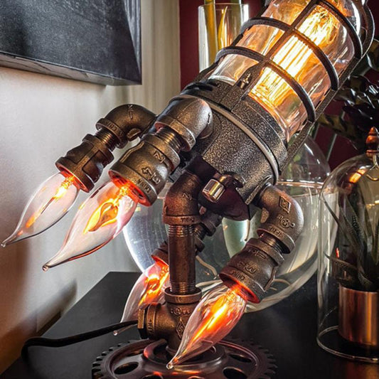 Steampunk Rocket Lamp Punk Style Lights Metal Desktop Decor Ornaments Wall Decoration Light Led Light Lamp