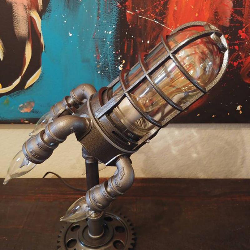 Steampunk Rocket Lamp Punk Style Lights Metal Desktop Decor Ornaments Wall Decoration Light Led Light Lamp