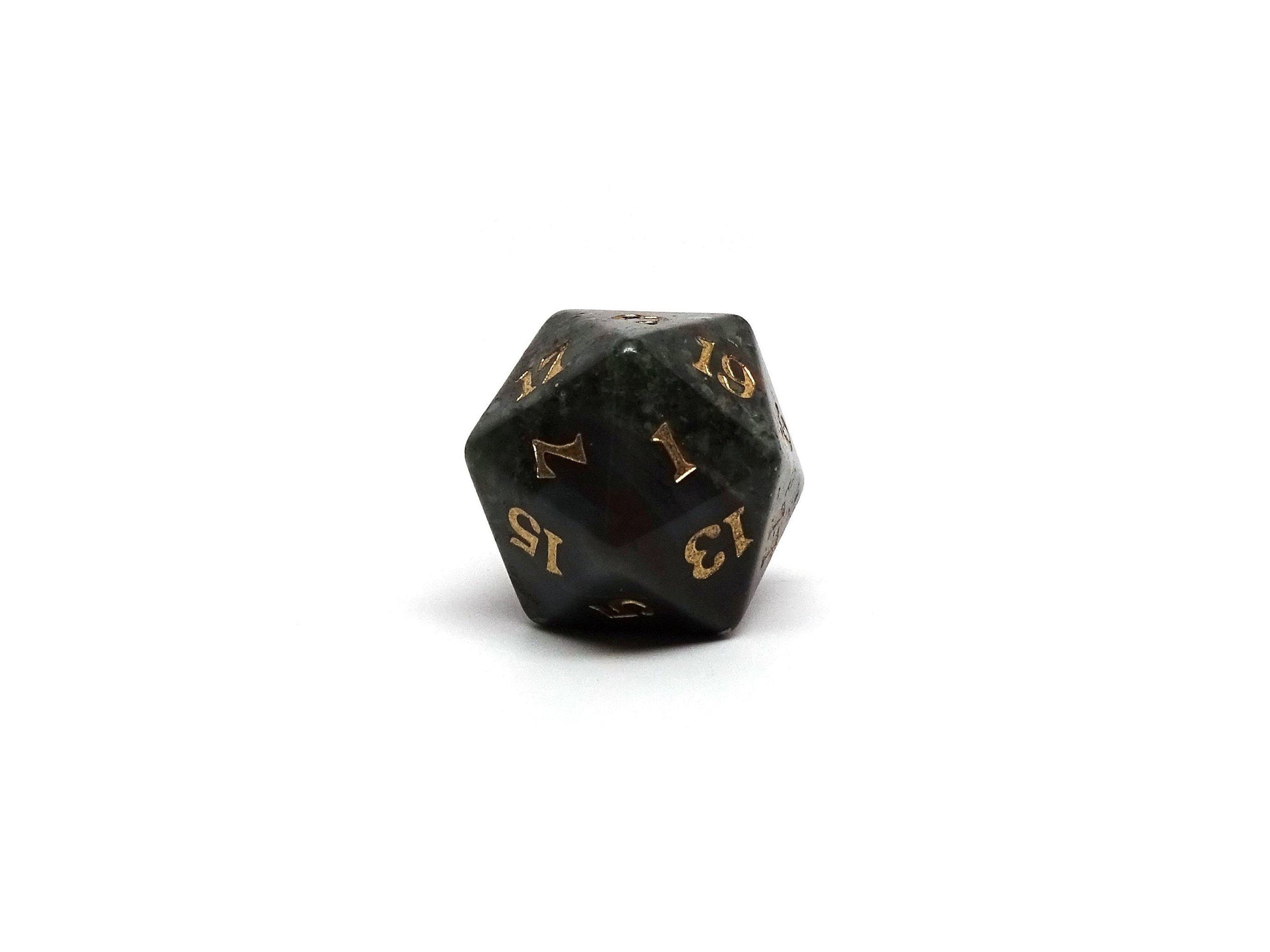 Stone D20 Dice - African Bloodstone - Signature Font