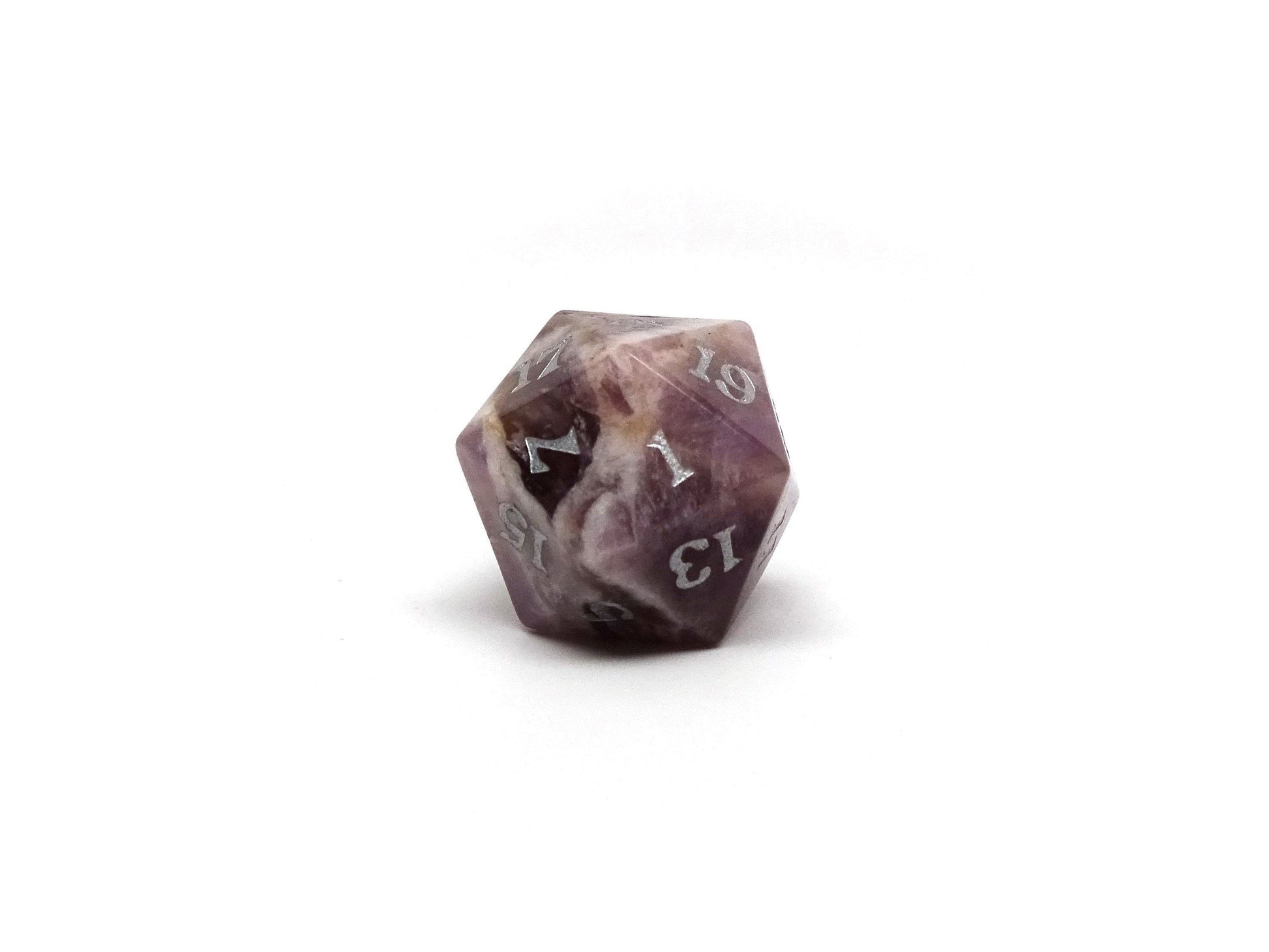 Stone D20 Dice - Amethyst - Signature Font