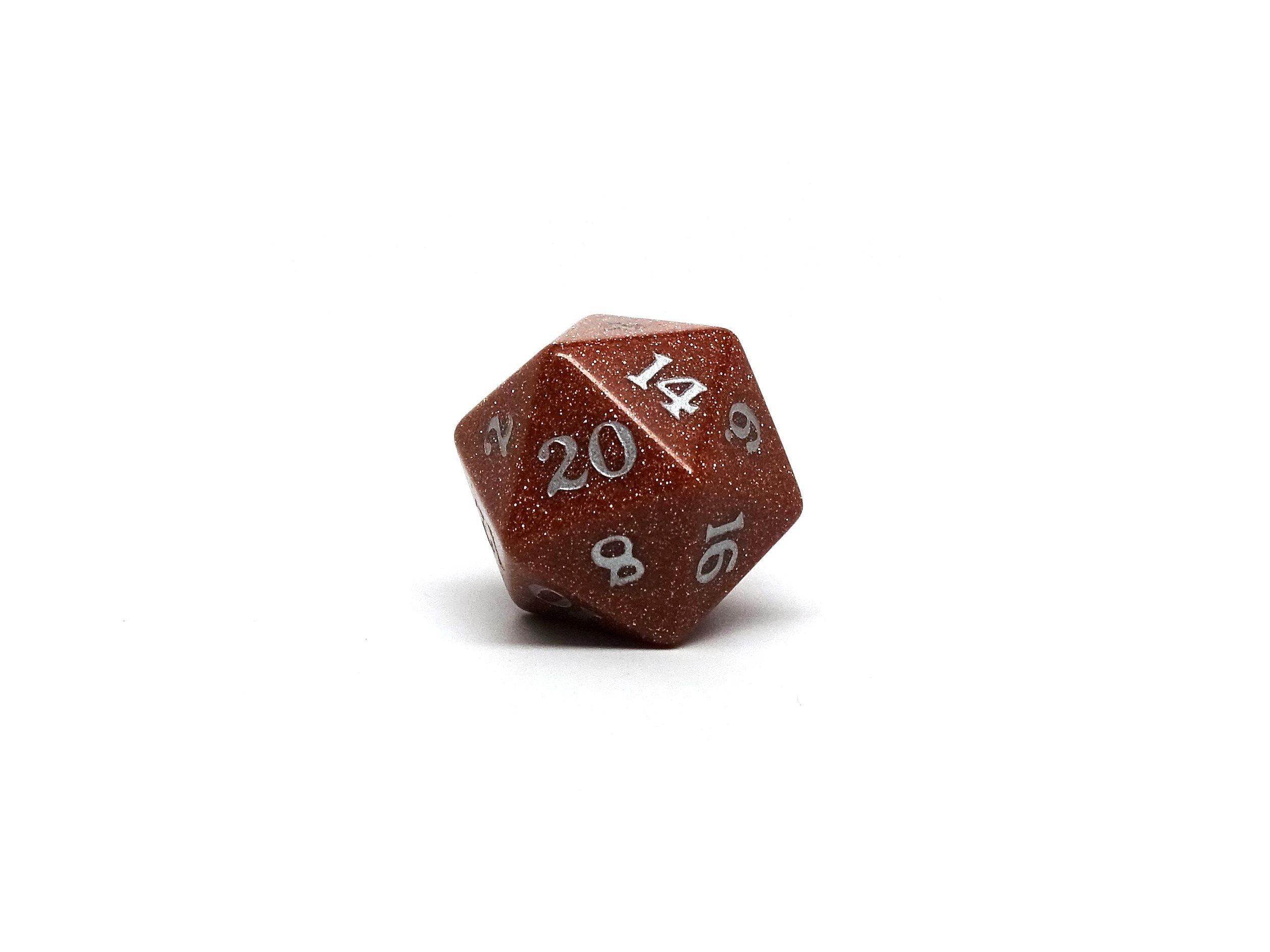 Stone D20 Dice - Goldstone - Signature Font - 