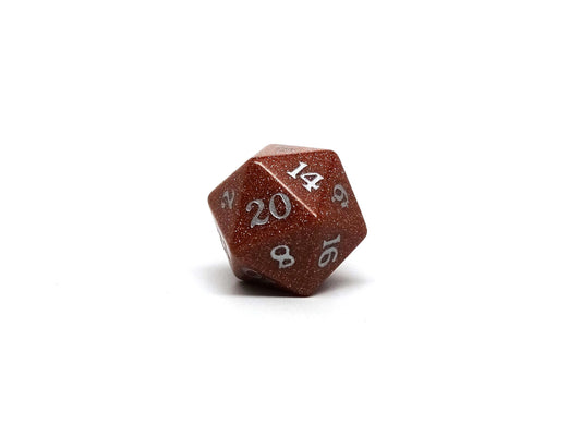 Stone D20 Dice - Goldstone - Signature Font