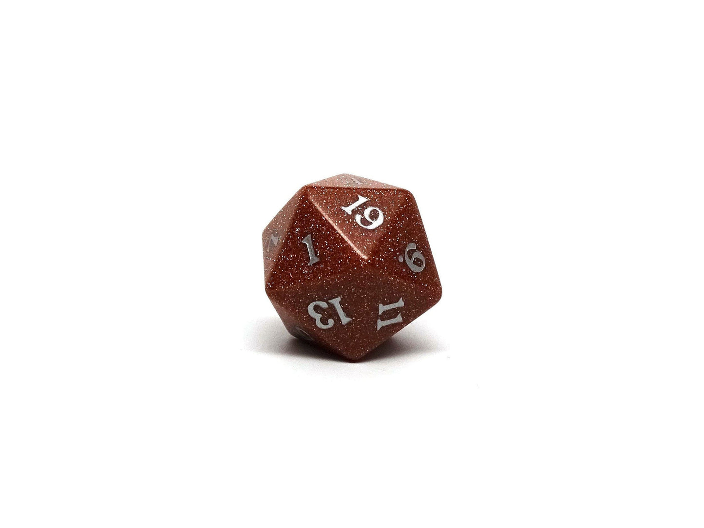 Stone D20 Dice - Goldstone - Signature Font