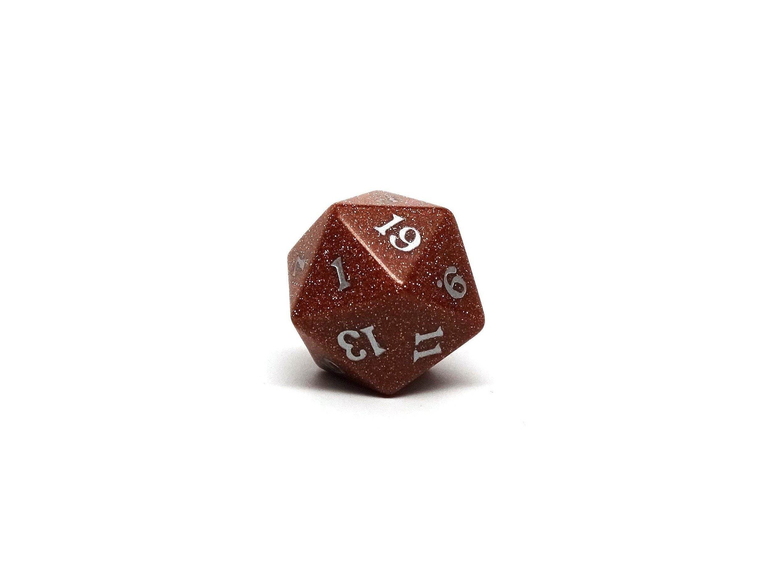 Stone D20 Dice - Goldstone - Signature Font - 