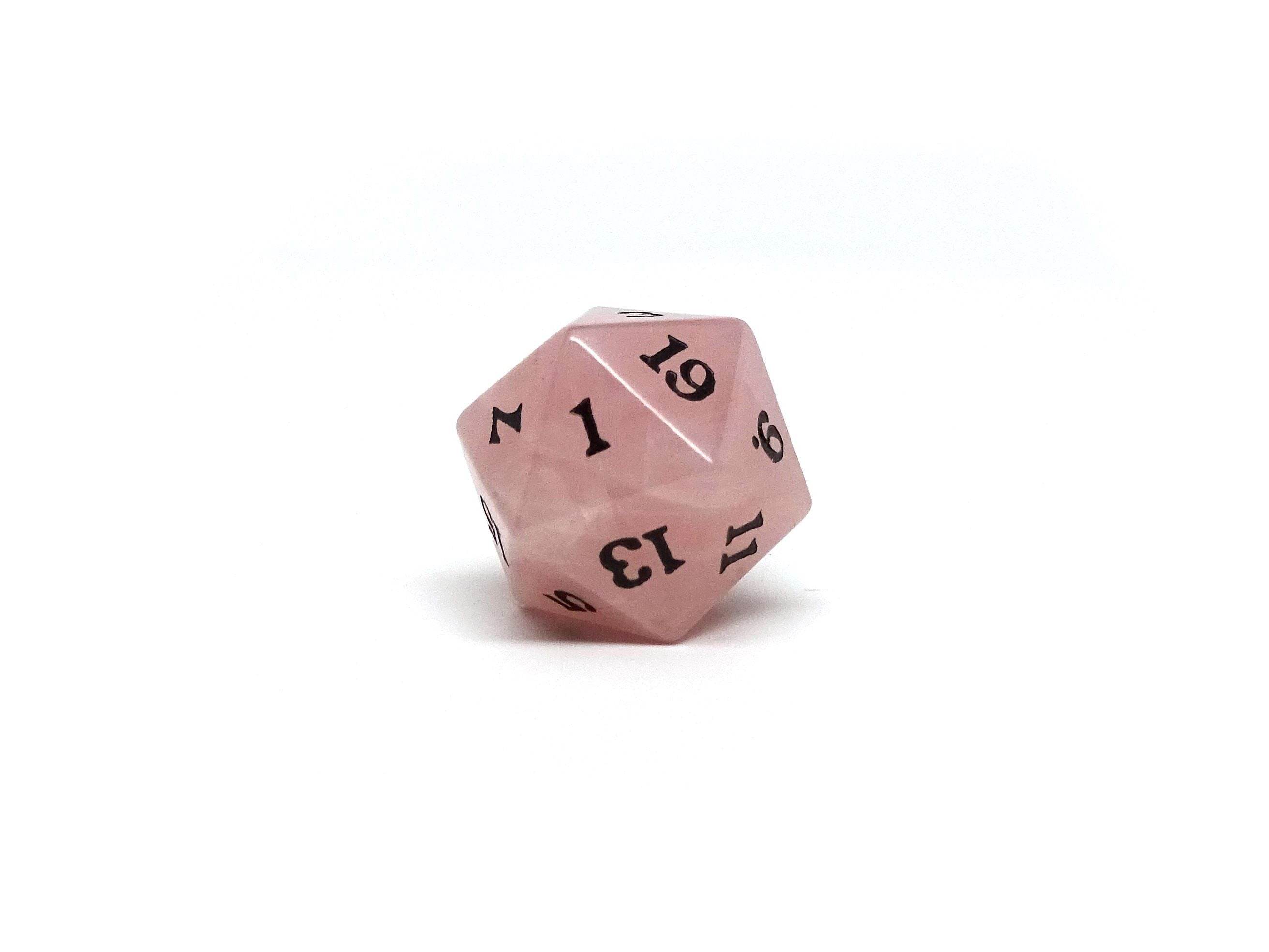 Stone D20 Dice - Rose Quartz - Signature Font - 