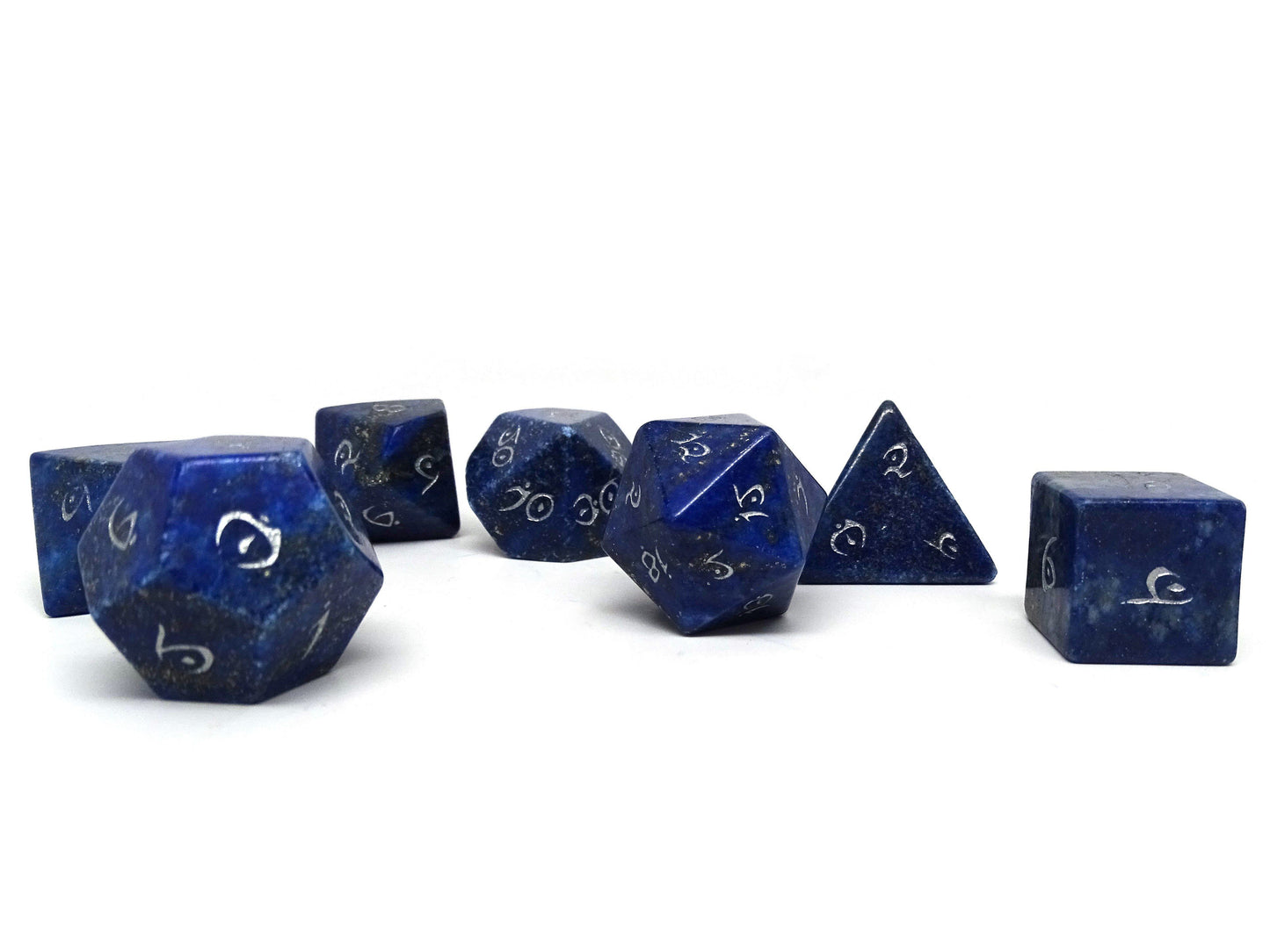 Stone Dice Collection - Lapis with Silver Numbering - Elvenkind Font