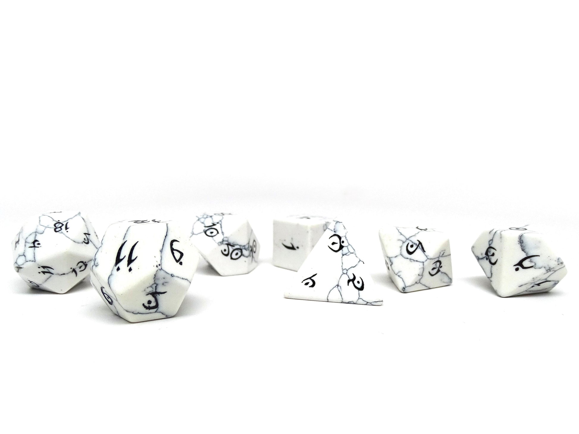 Stone Dice Collection - White Howlite - Elvenkind Font