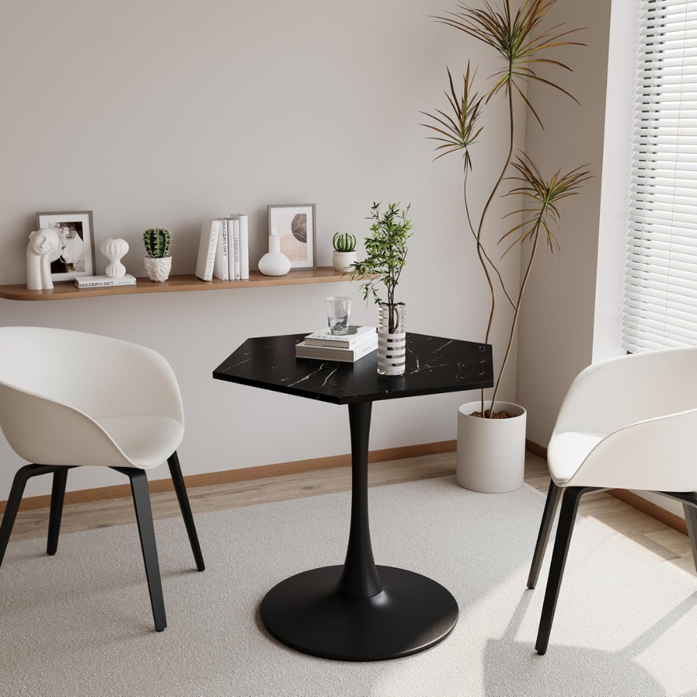 Stylish Modern Octagonal Coffee Table with Black Printed Marble Top