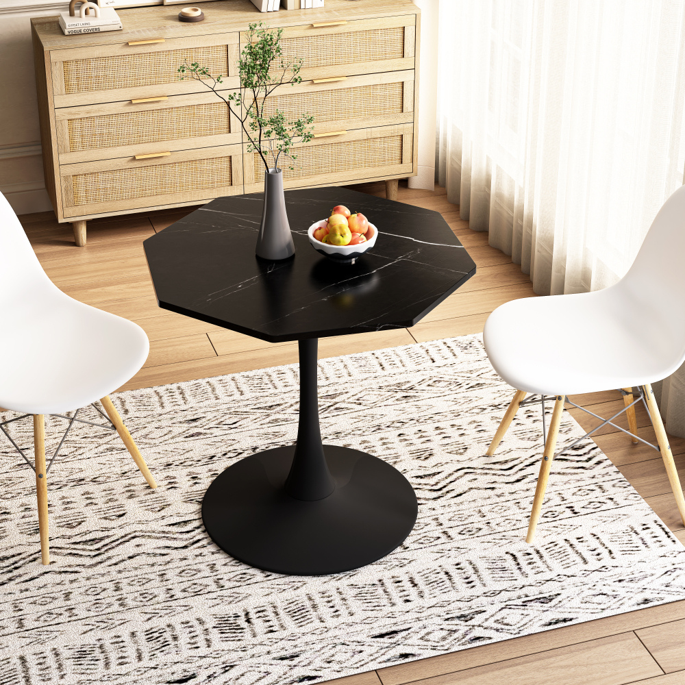 Stylish Modern Octagonal Coffee Table with Black Printed Marble Top