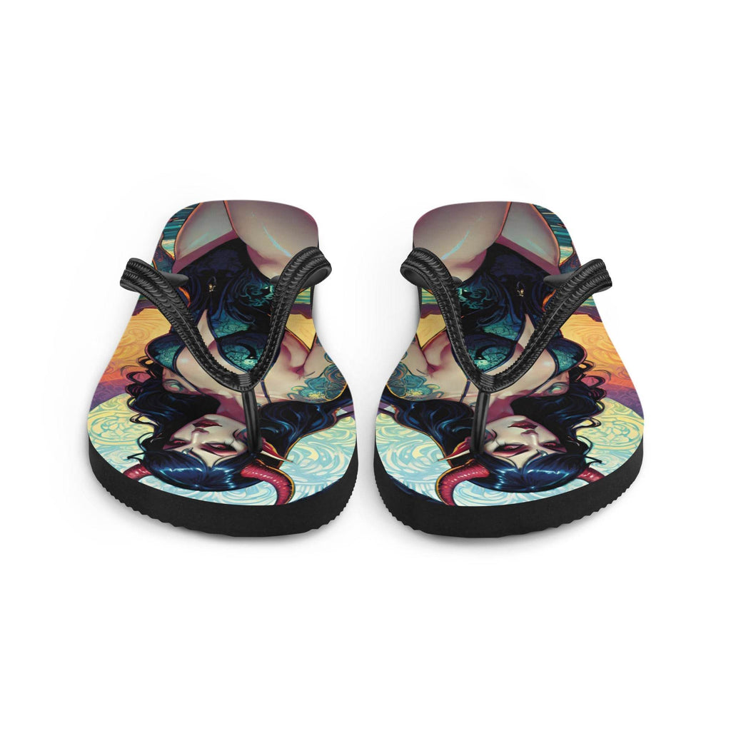 Colorful Summer Succubus in a Swimsuit 2 Gothic Flip Flops - S
