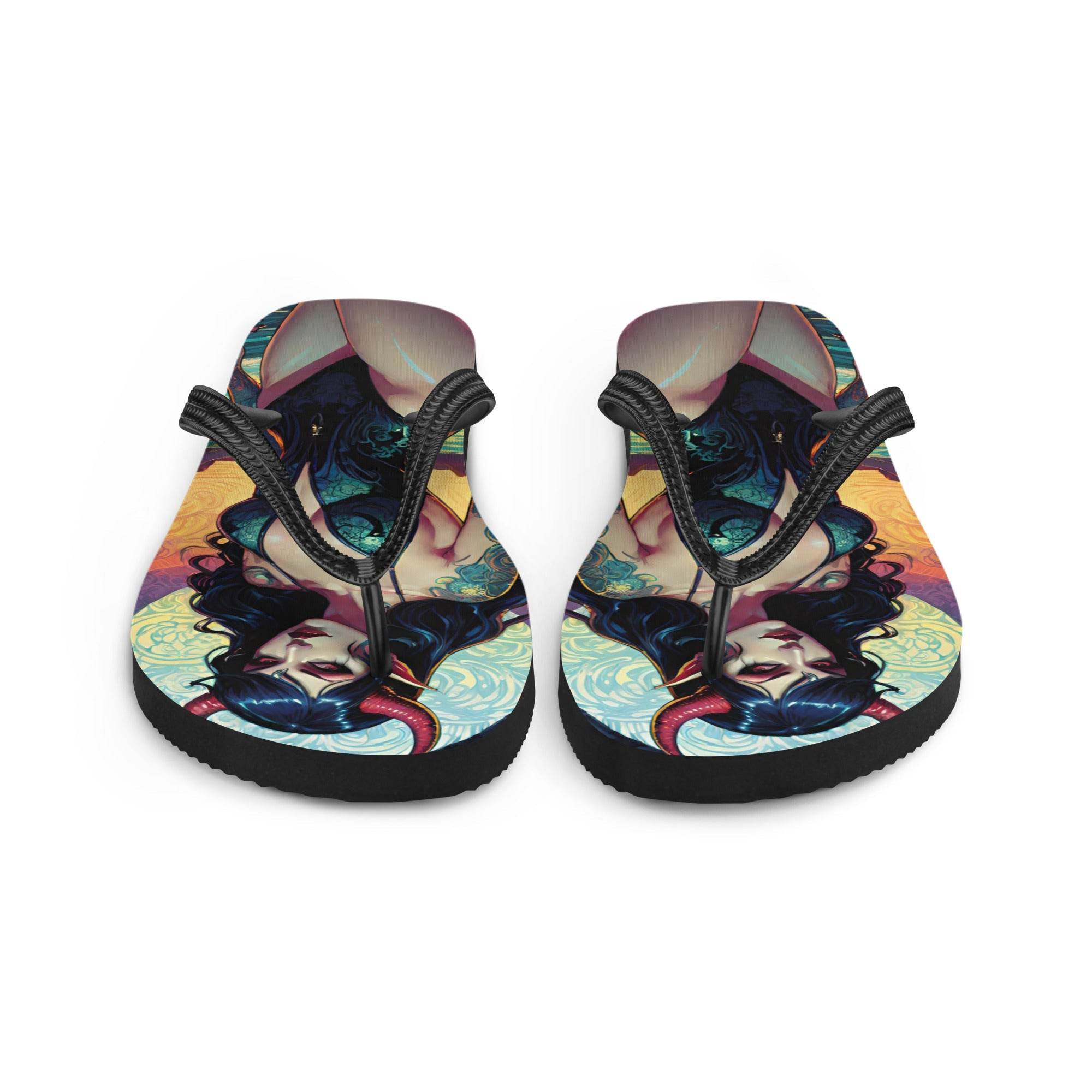Colorful Summer Succubus in a Swimsuit 2 Gothic Flip Flops - S
