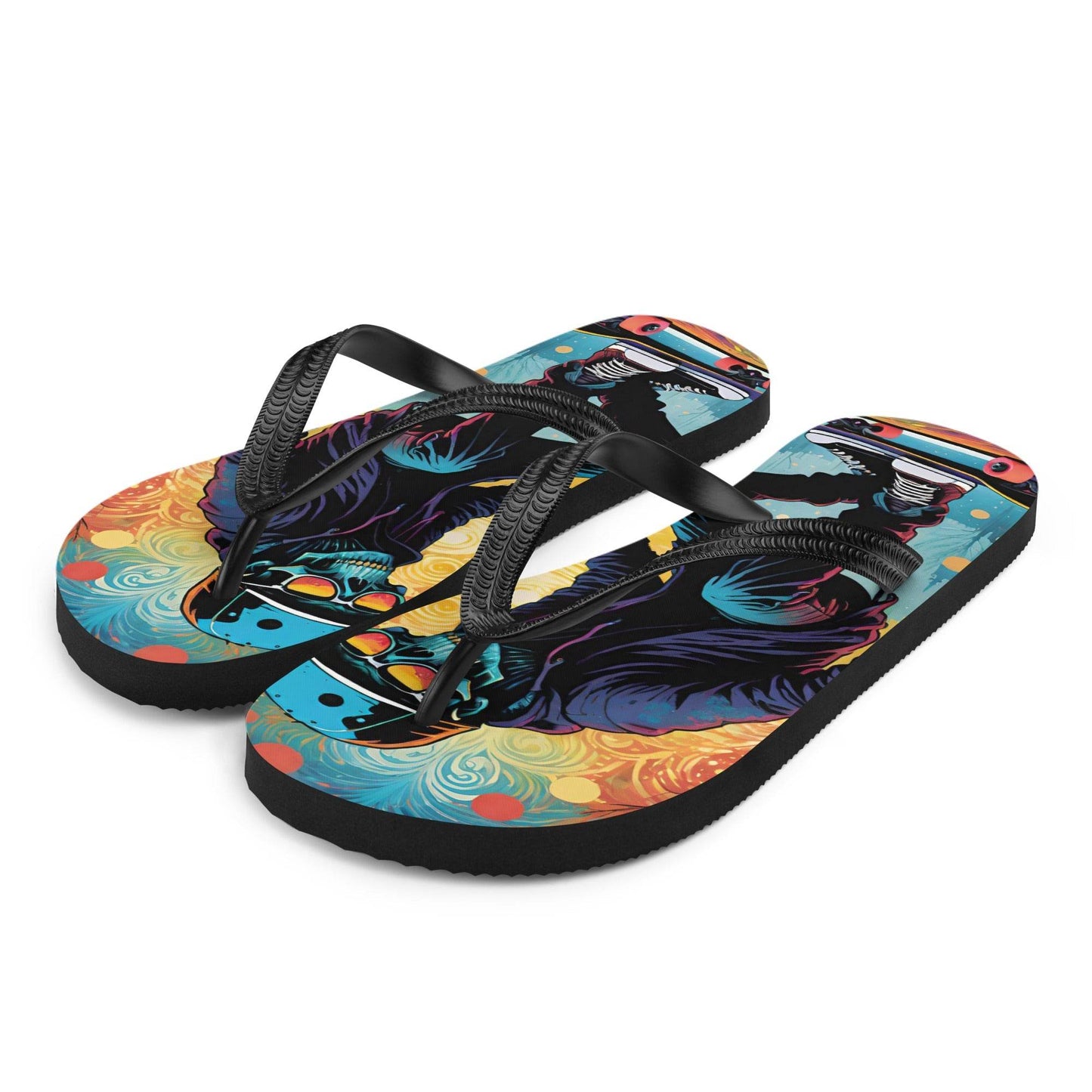 Colorful Skater Skeleton Flip Flops - S