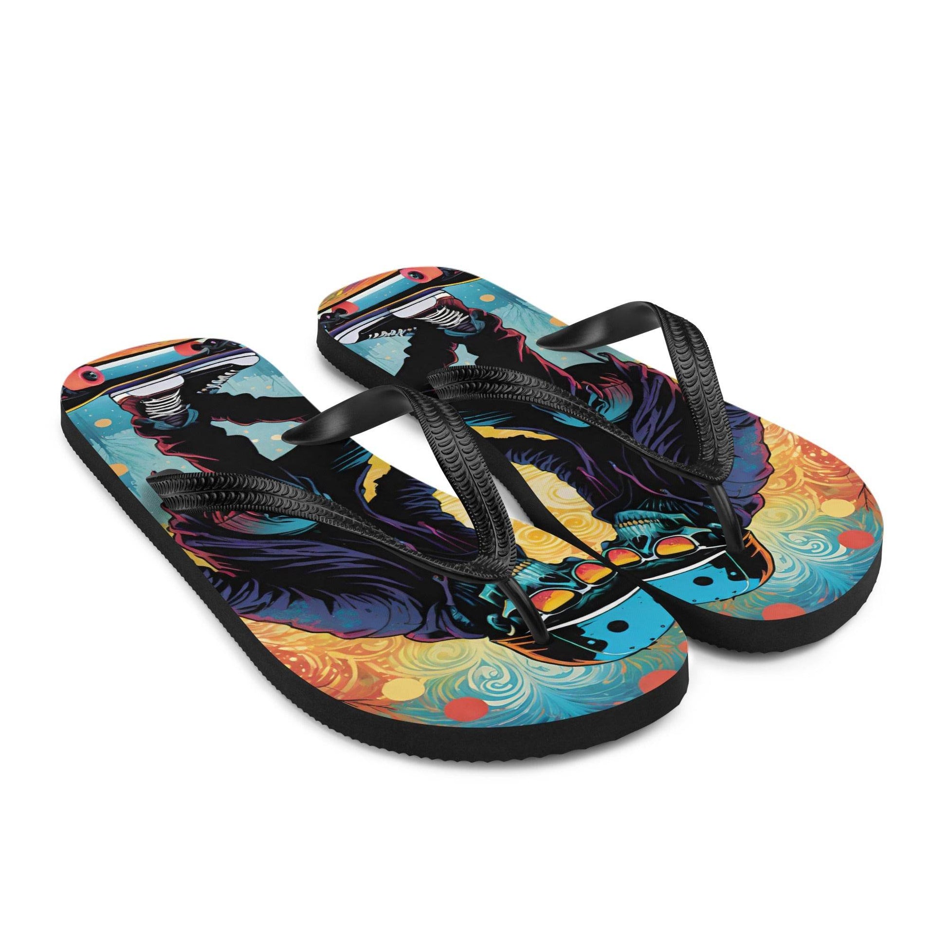 Colorful Skater Skeleton Flip Flops - S