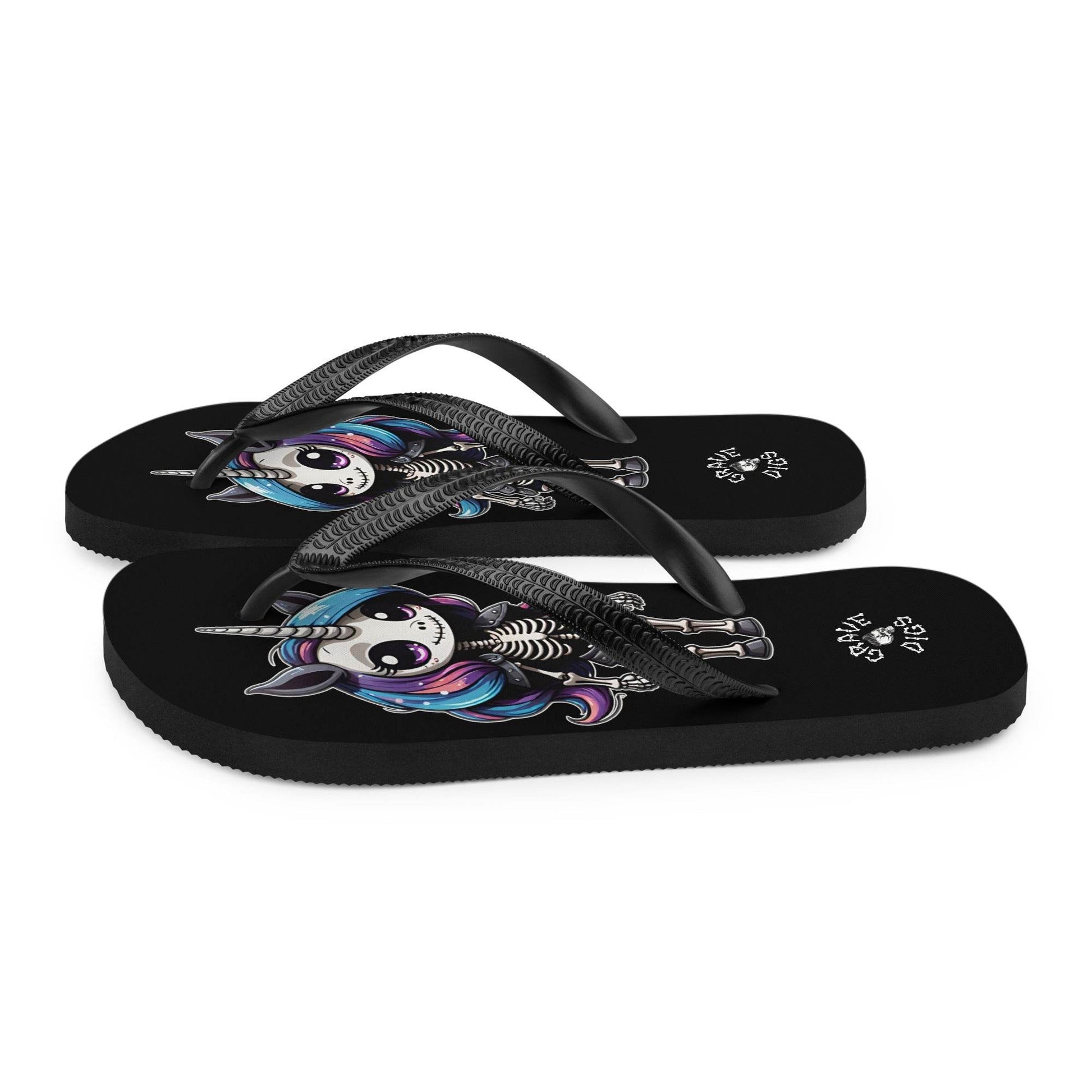 Grave Digs Skeleton Unicorn Flip Flops - S