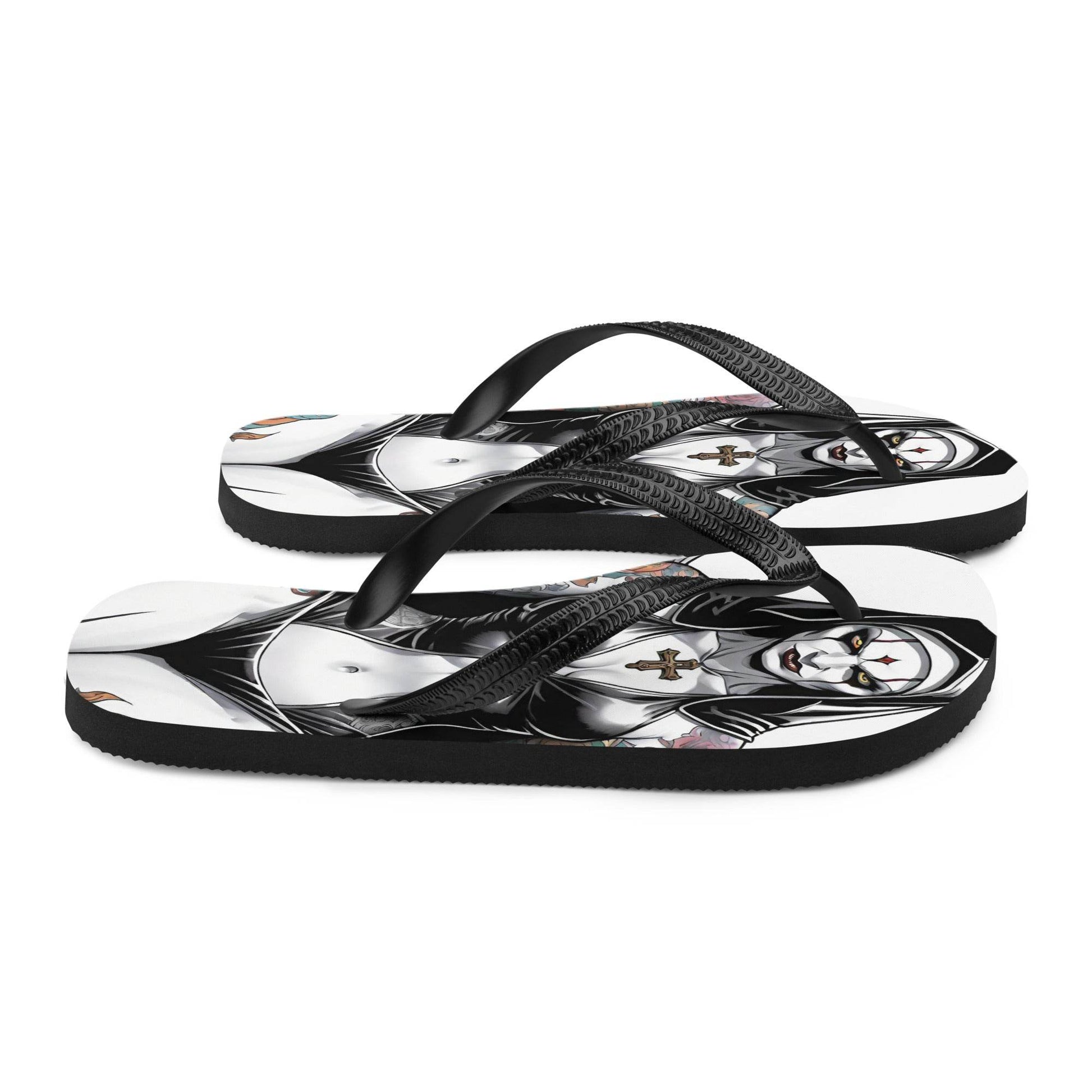 Sexy Evil Nun Gothic Flip Flops - S