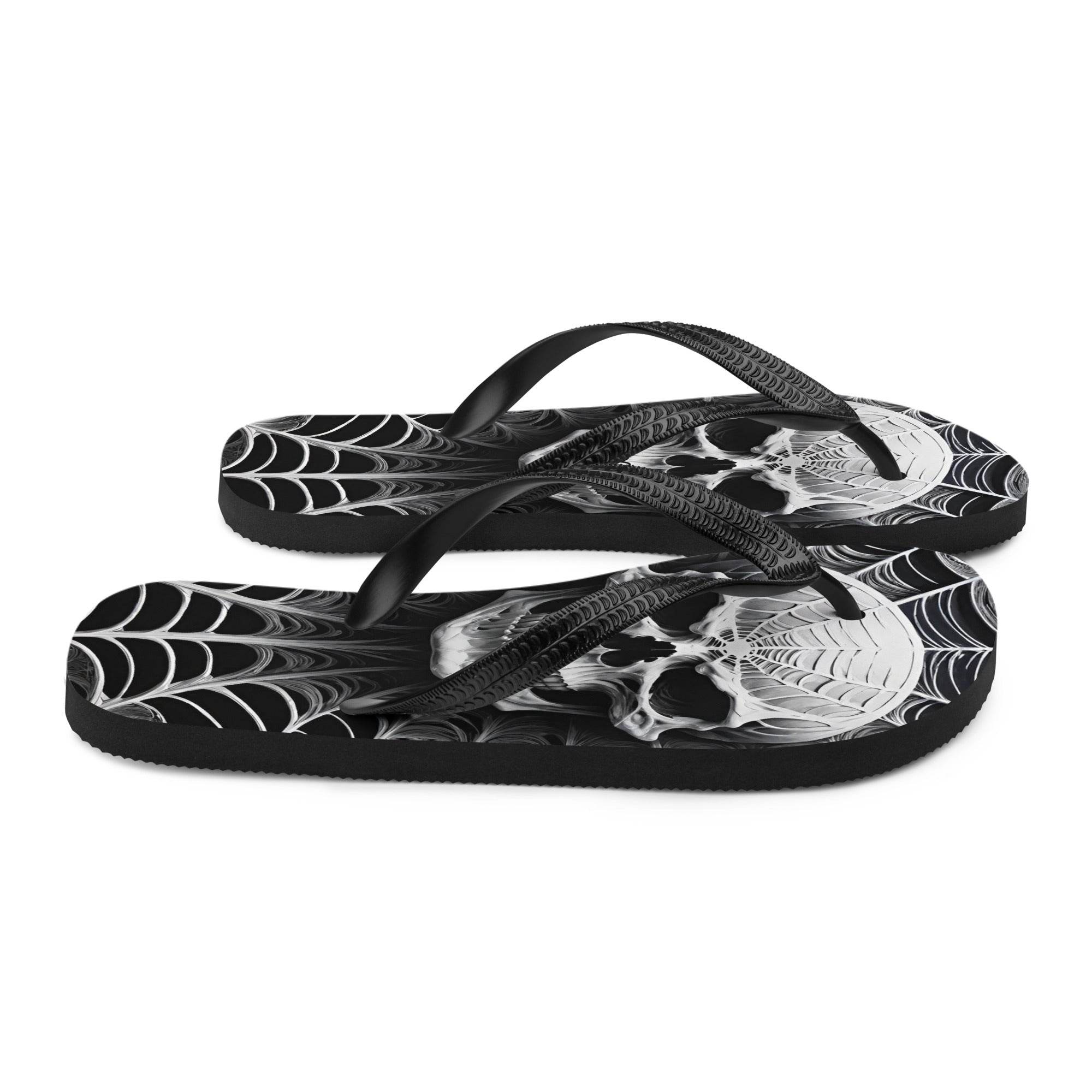 Spider Web Skull Flip Flops - S