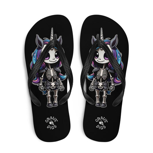 Grave Digs Skeleton Unicorn Flip Flops - S