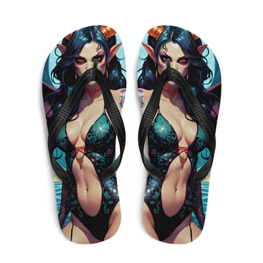 Colorful Summer Succubus in a Swimsuit 4 Gothic Flip Flops - S