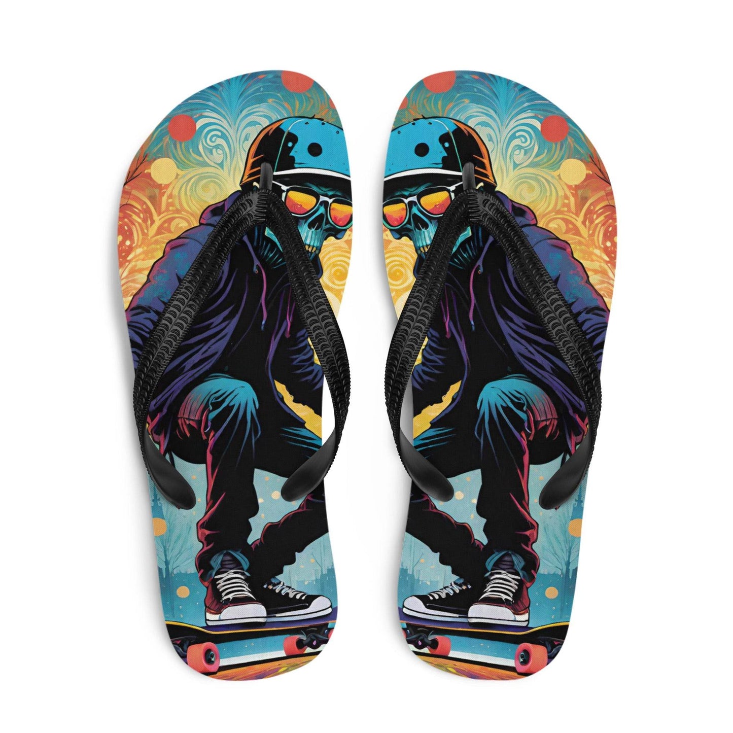 Colorful Skater Skeleton Flip Flops - S