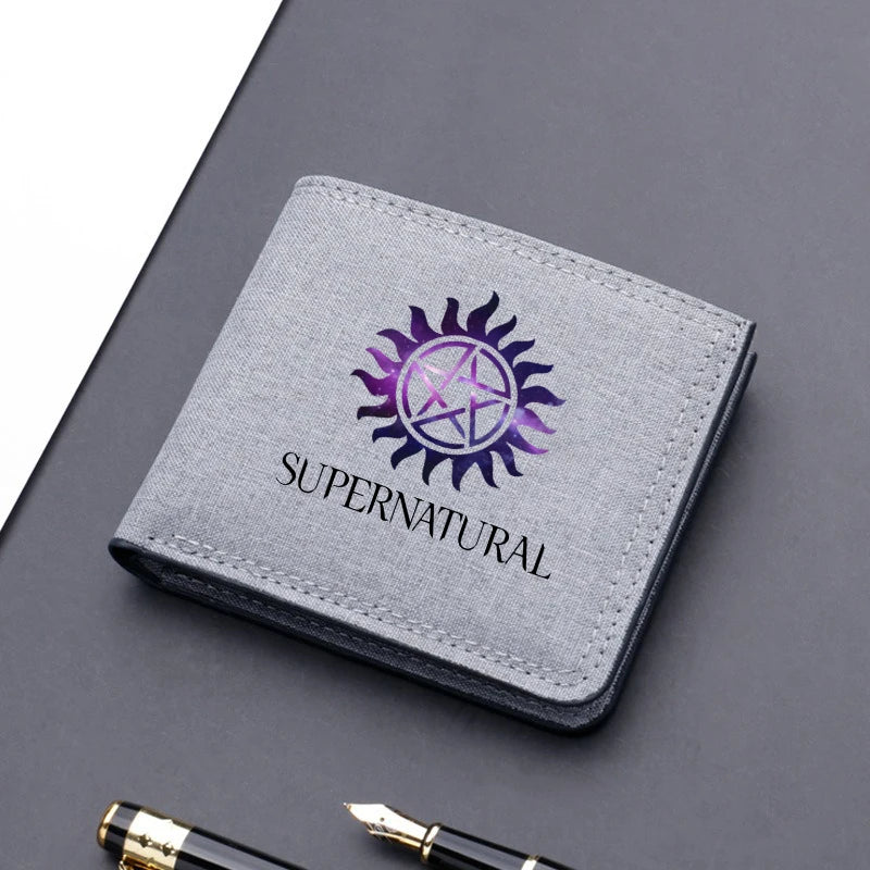 Supernatural Mini Thin Men Wallet Card Holder Men's Purse Coin Pouch Id Card Holder Short Canvas Card Holder Wallet