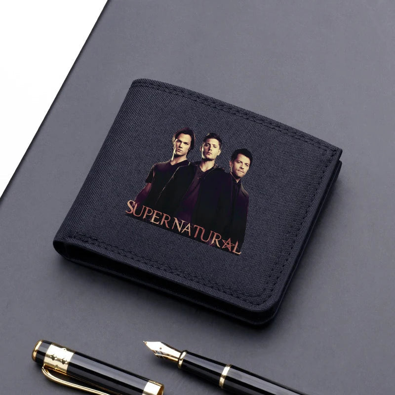 Supernatural Mini Thin Men Wallet Card Holder Men's Purse Coin Pouch Id Card Holder Short Canvas Card Holder Wallet