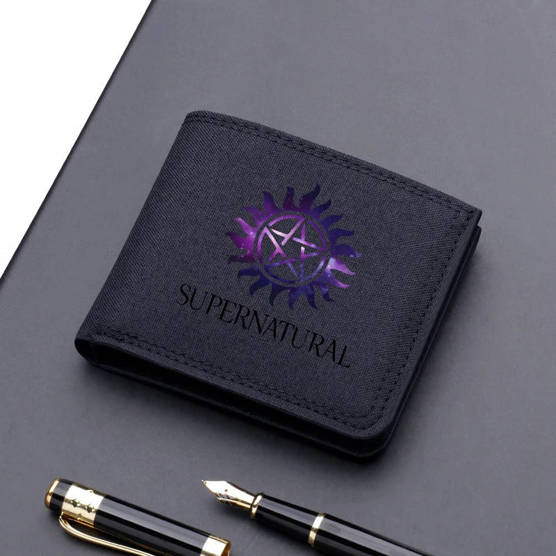 Supernatural Mini Thin Men Wallet Card Holder Men's Purse Coin Pouch Id Card Holder Short Canvas Card Holder Wallet