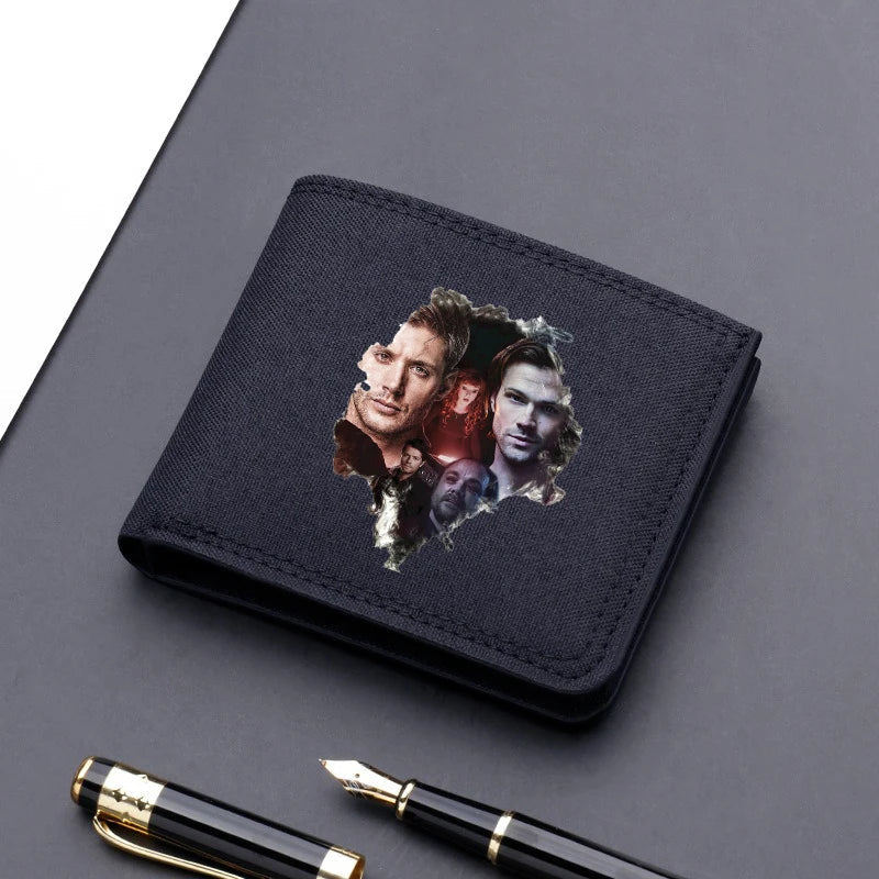 Supernatural Mini Thin Men Wallet Card Holder Men's Purse Coin Pouch Id Card Holder Short Canvas Card Holder Wallet