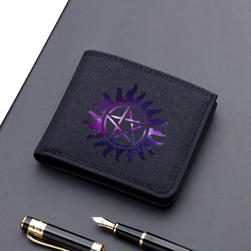 Supernatural Mini Thin Men Wallet Card Holder Men's Purse Coin Pouch Id Card Holder Short Canvas Card Holder Wallet