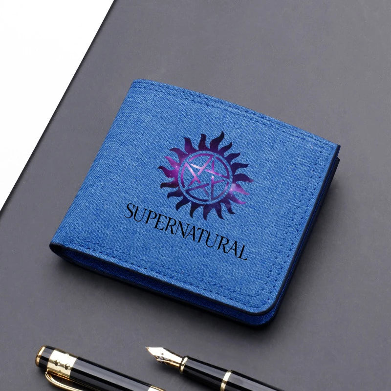 Supernatural Mini Thin Men Wallet Card Holder Men's Purse Coin Pouch Id Card Holder Short Canvas Card Holder Wallet