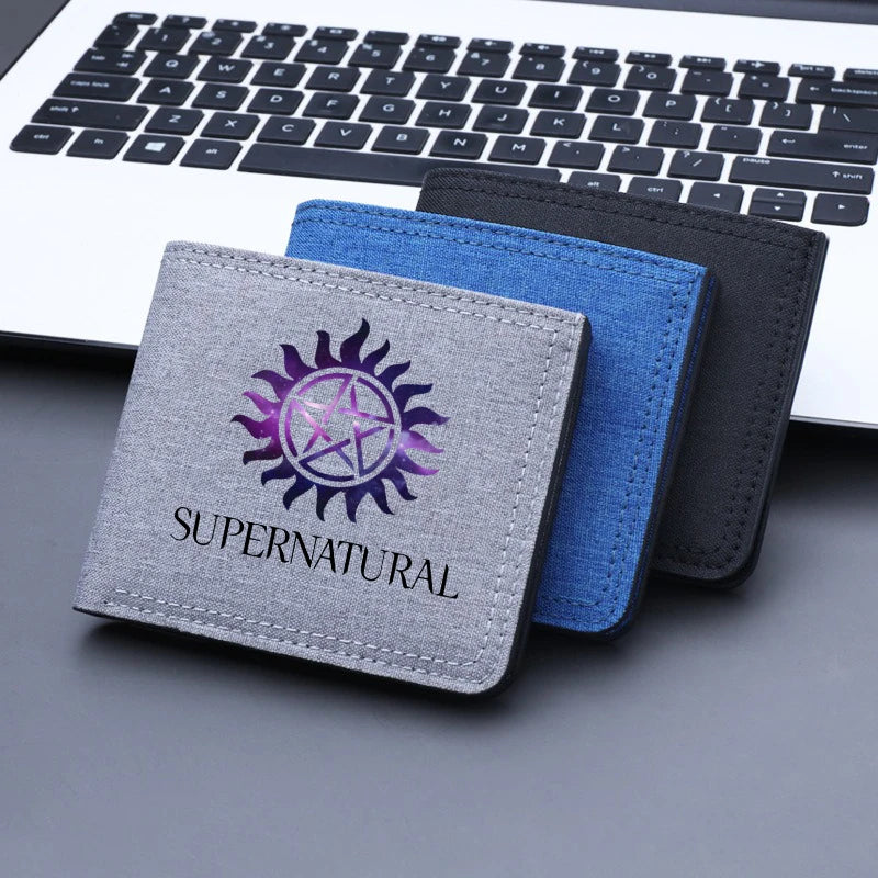 Supernatural Mini Thin Men Wallet Card Holder Men's Purse Coin Pouch Id Card Holder Short Canvas Card Holder Wallet