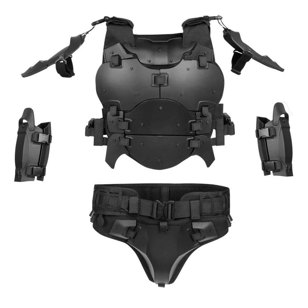 Tactical Armor With Protective Vest Elbow Breastplate Crotch Waist Seal Adjustable Waist Removable Armor for Airsoft Paintball