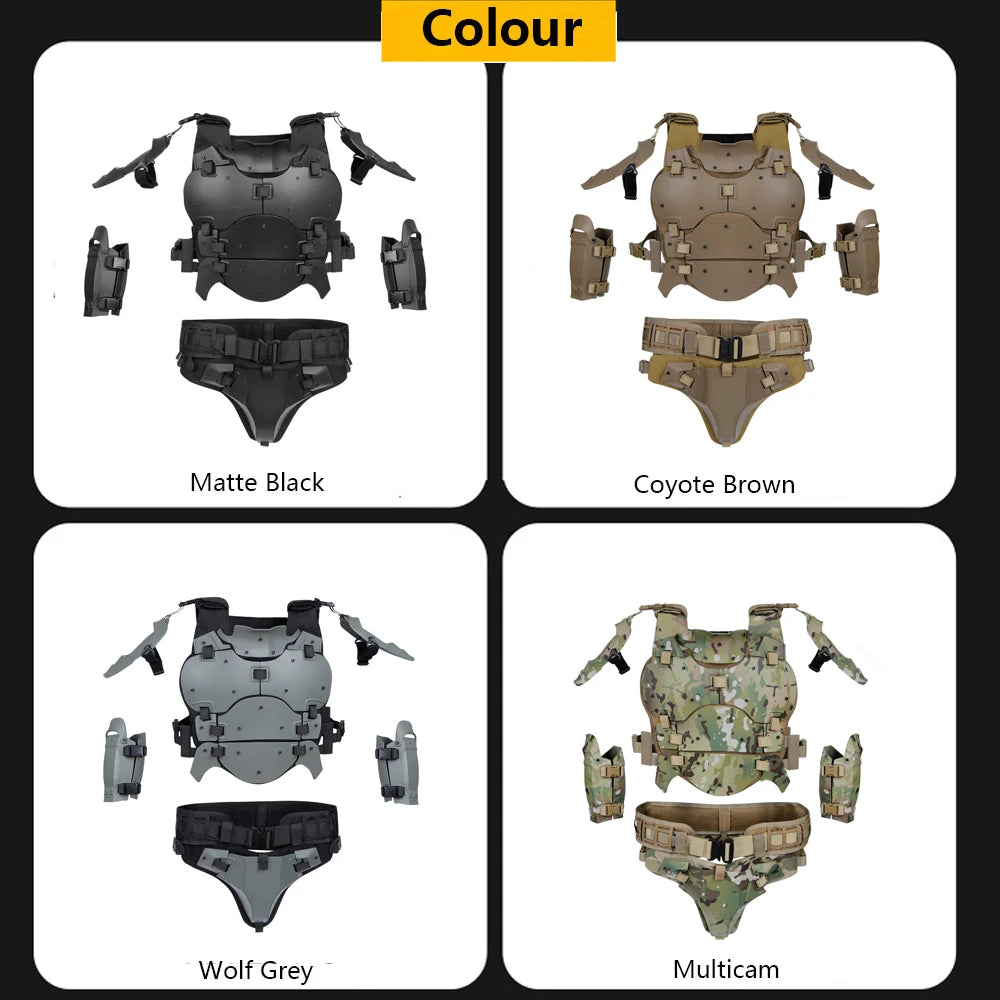 Tactical Armor With Protective Vest Elbow Breastplate Crotch Waist Seal Adjustable Waist Removable Armor for Airsoft Paintball