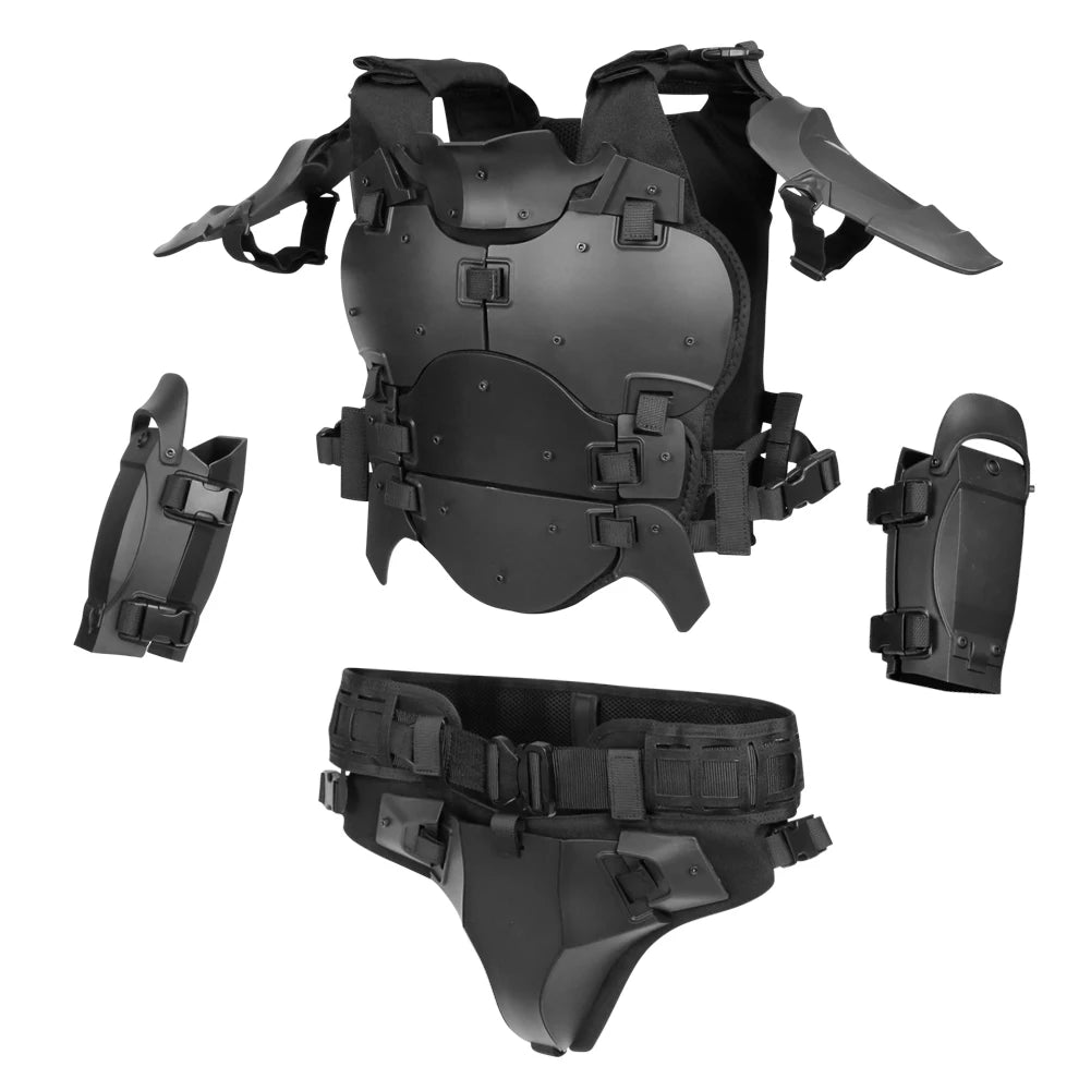 Tactical Armor With Protective Vest Elbow Breastplate Crotch Waist Seal Adjustable Waist Removable Armor for Airsoft Paintball