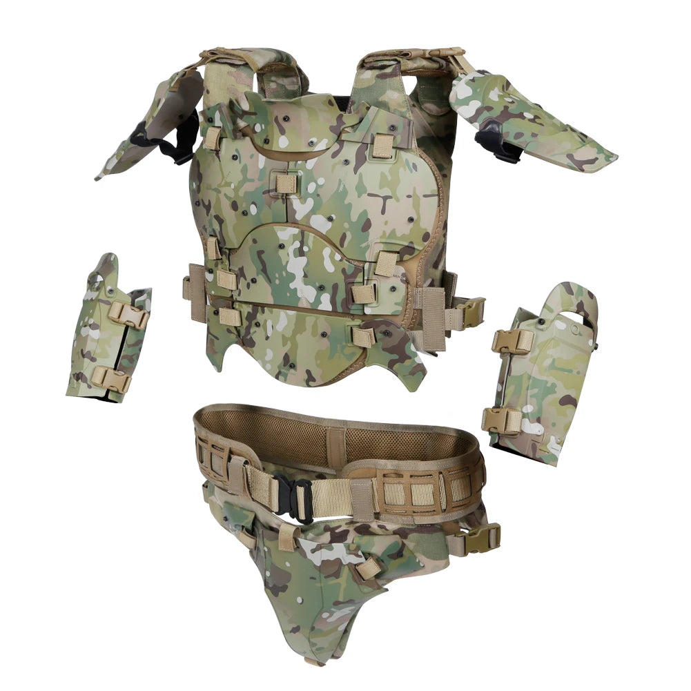 Tactical Armor With Protective Vest Elbow Breastplate Crotch Waist Seal Adjustable Waist Removable Armor for Airsoft Paintball