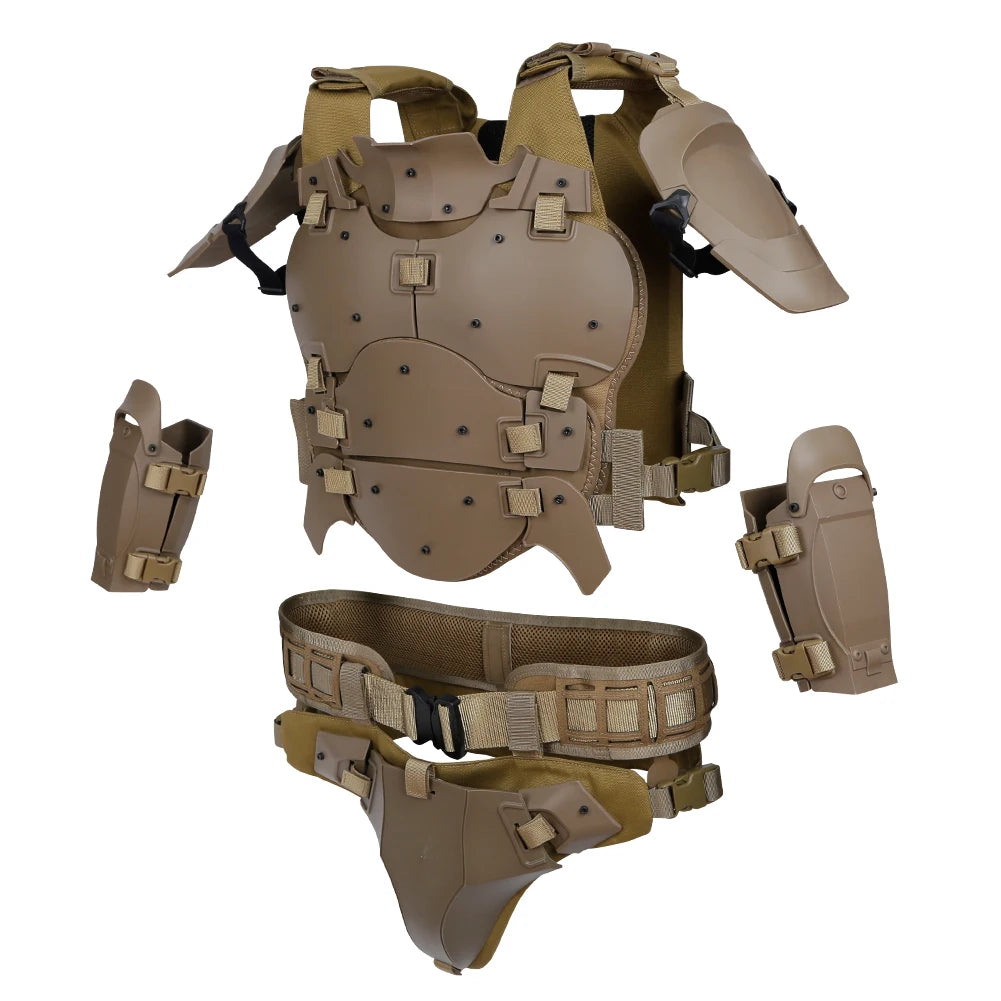 Tactical Armor With Protective Vest Elbow Breastplate Crotch Waist Seal Adjustable Waist Removable Armor for Airsoft Paintball