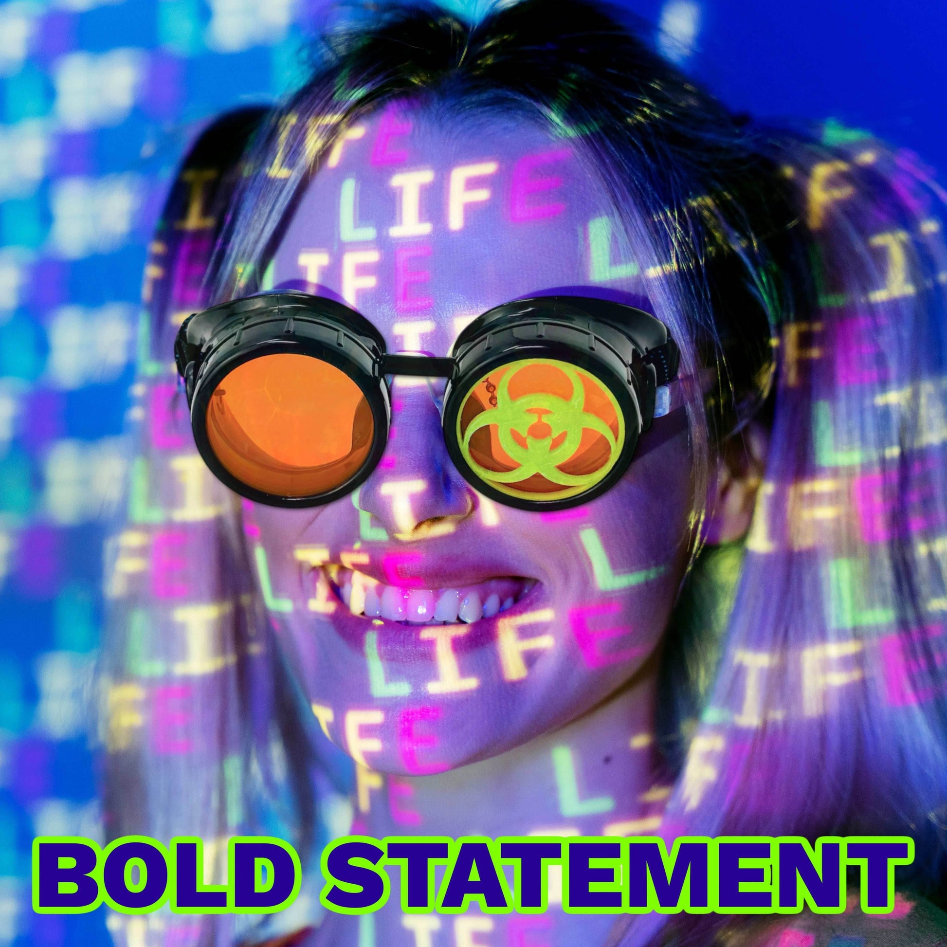 Steampunk Mad Scientist goggles biohazard cosplay glasses neon lenses - neon green